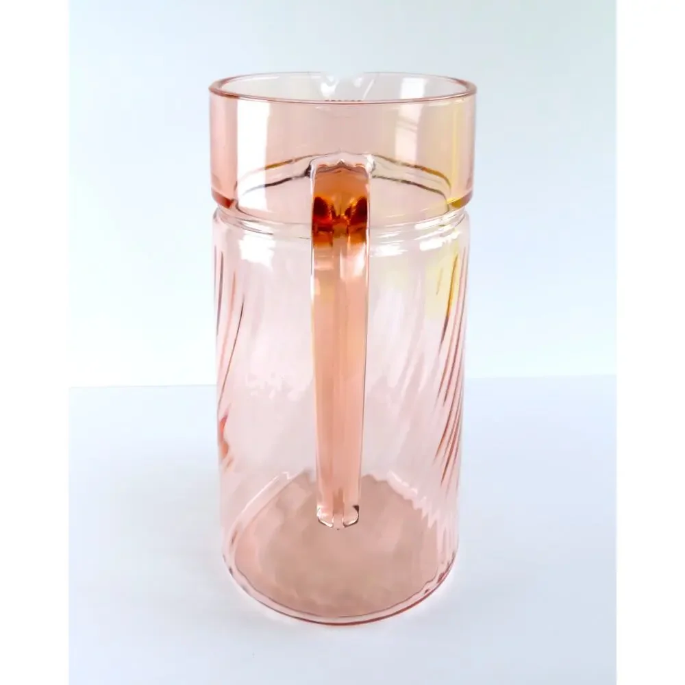 Vintage Arcoroc France Rosaline Pink Swirl Pitcher and Glasses 7 Piece Set